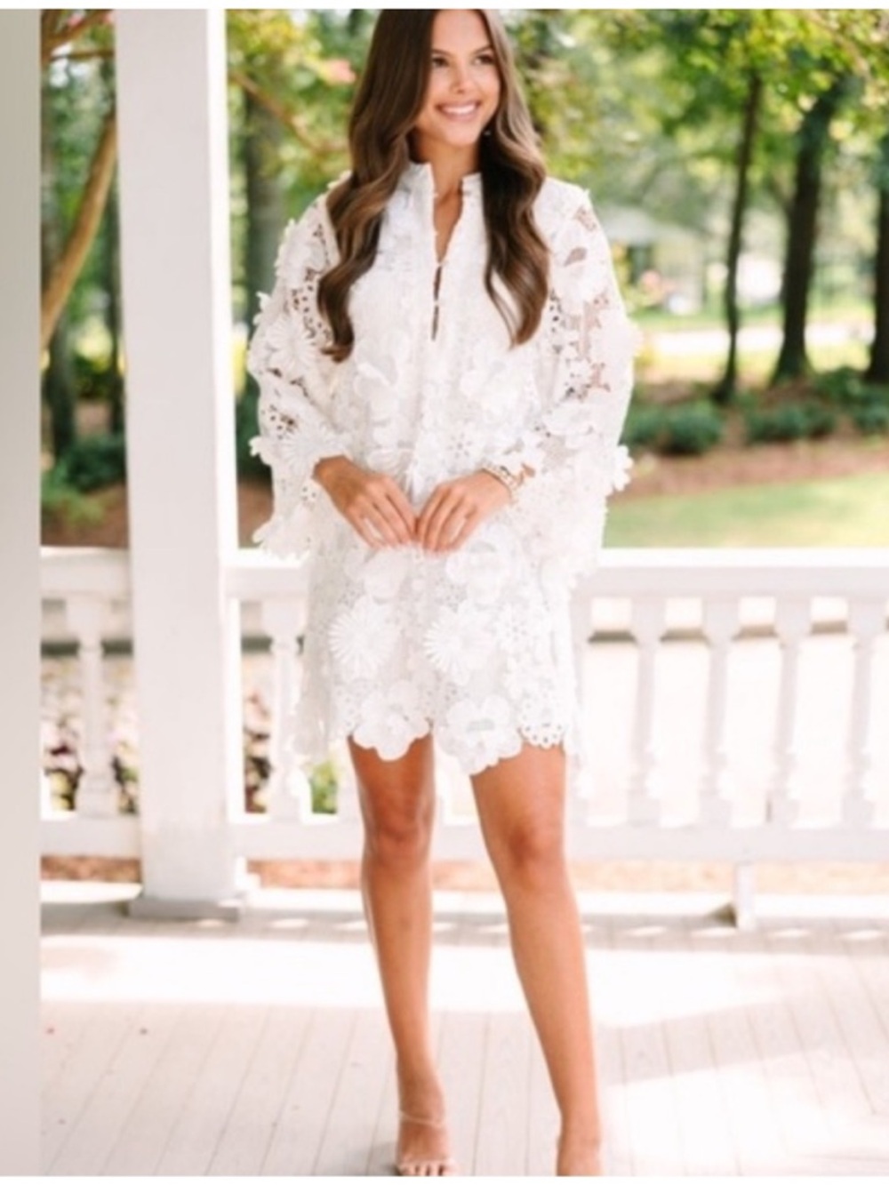 White Lace Long Sleeve Mini Dress